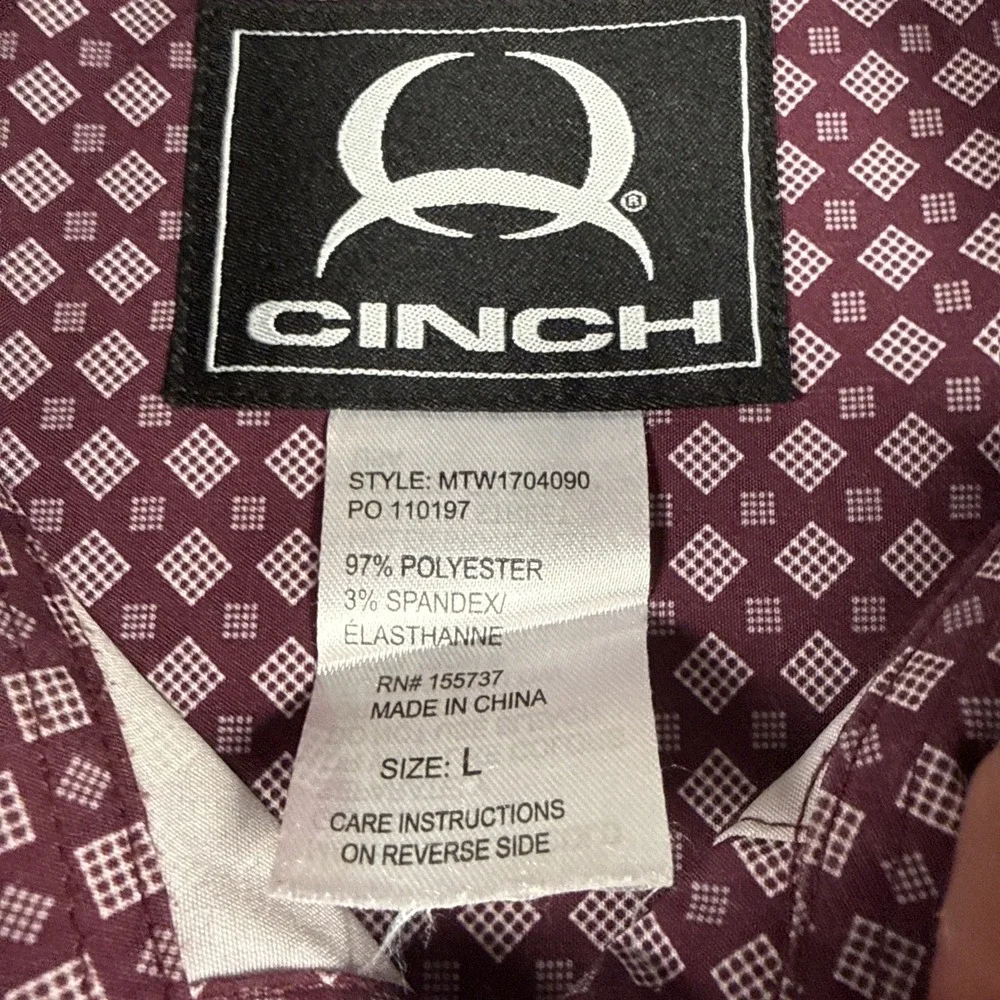 Cinch Arena Flex Mens L Burgundy Geometric S/S Stretch Button Down Shirt